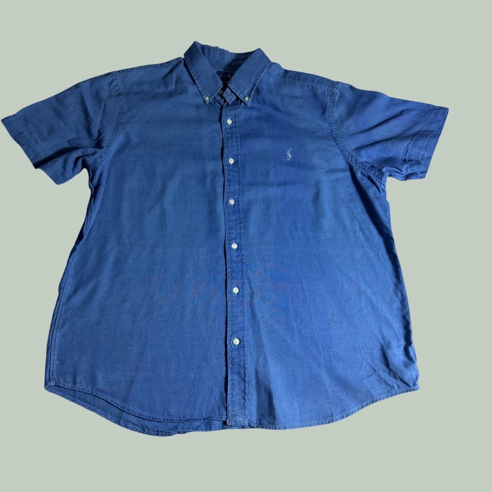 Ralph Lauren Indigo Oxford Shirt Mens XL Blue Short Sleeve Button Down Pony Logo